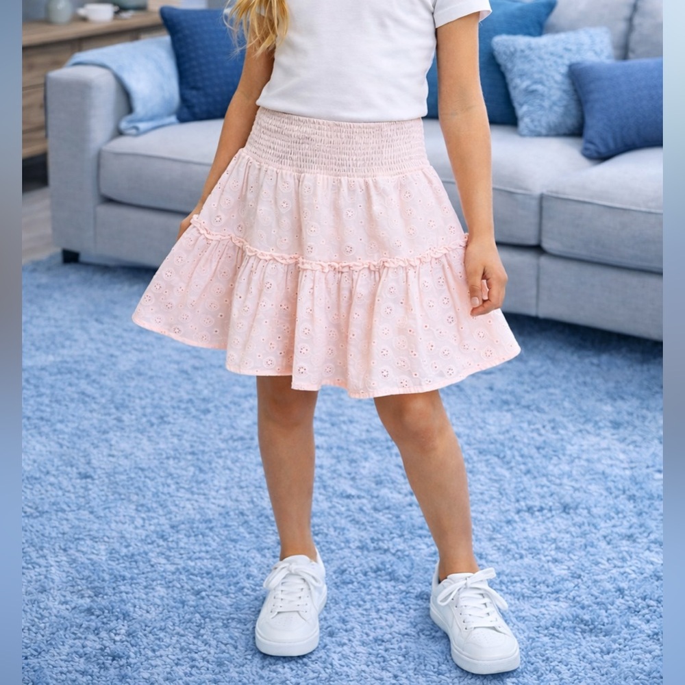 Carter’s Kid Girls Pink Eyelet Tiered Skirt Elastic Waist Pull On Size 8